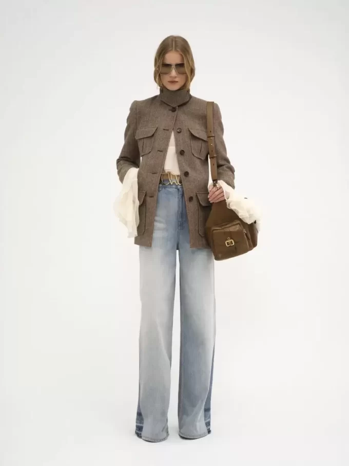 Long officer jacket in herringbone wool