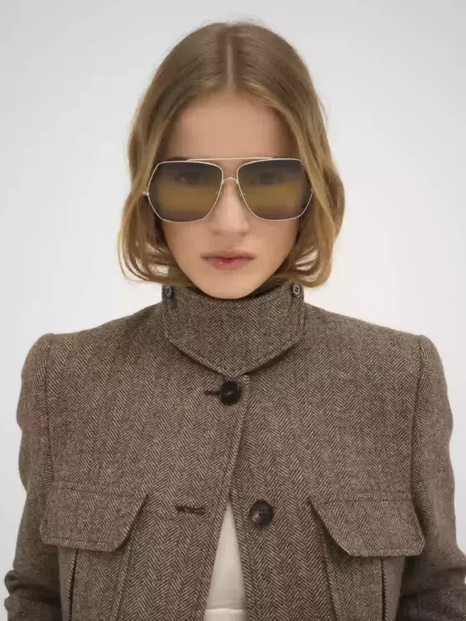 Long officer jacket in herringbone wool