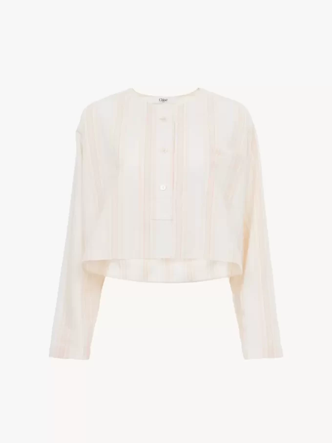 Long-sleeve cropped top in cotton Long-sleeve cropped top in cotton