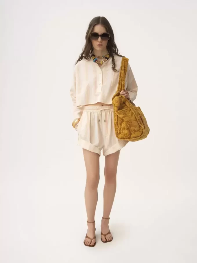 Long-sleeve cropped top in cotton Long-sleeve cropped top in cotton