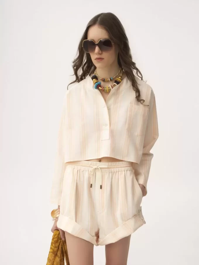 Long-sleeve cropped top in cotton Long-sleeve cropped top in cotton