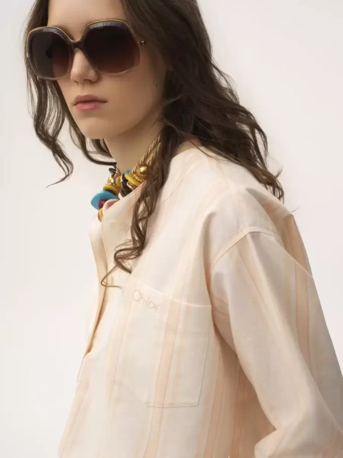 Long-sleeve cropped top in cotton Long-sleeve cropped top in cotton