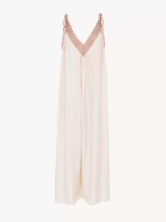 Long slip dress in silk habotai & lace