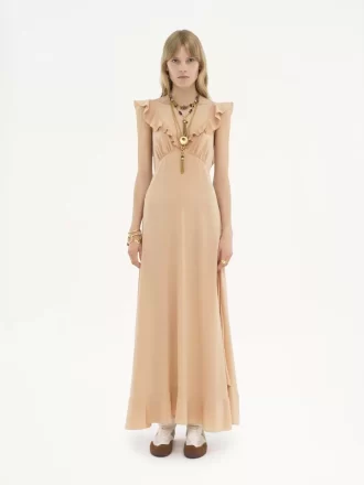 Long sun dress in crêpe de chine