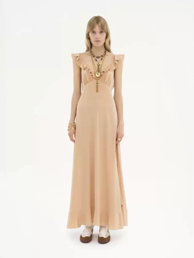 Long sun dress in crêpe de chine Long sun dress in crêpe de chine