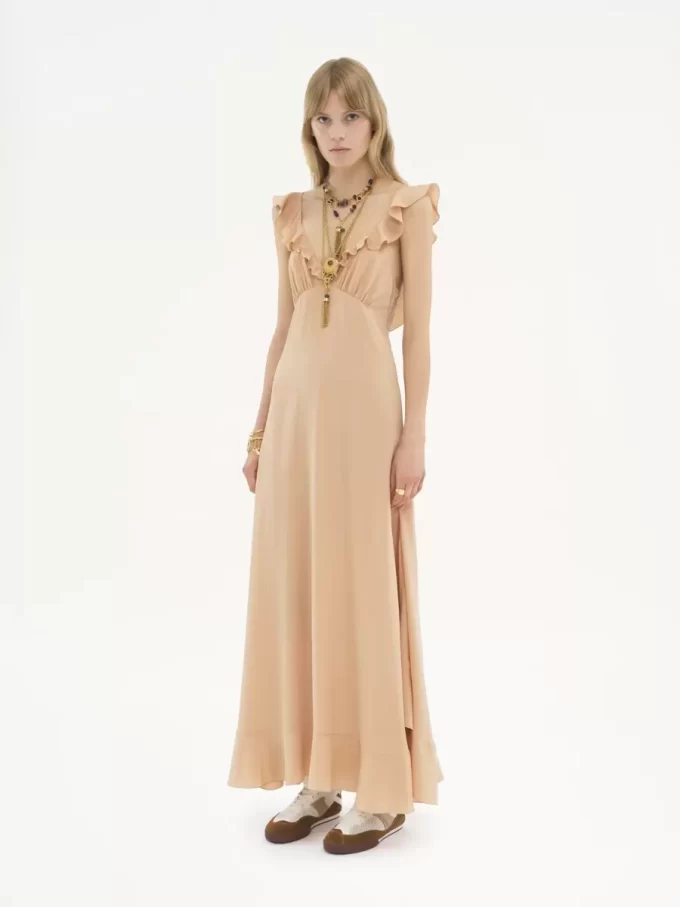 Long sun dress in crêpe de chine Long sun dress in crêpe de chine