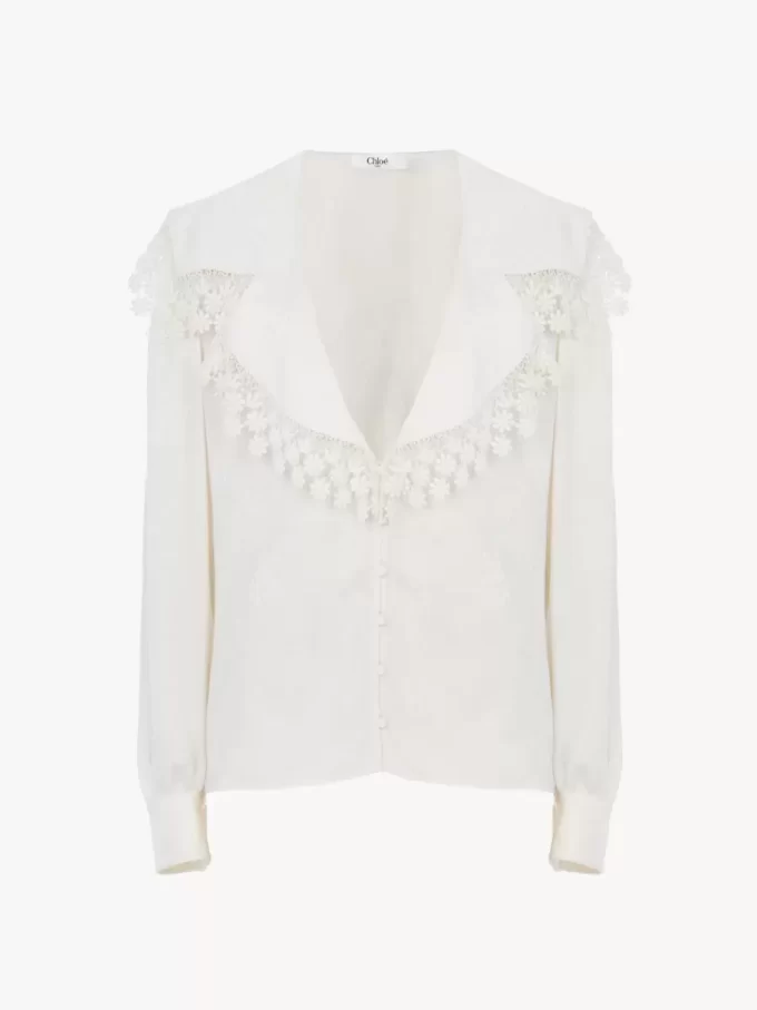 Maxi-collar blouse in silk jacquard & lace Maxi-collar blouse in silk jacquard & lace