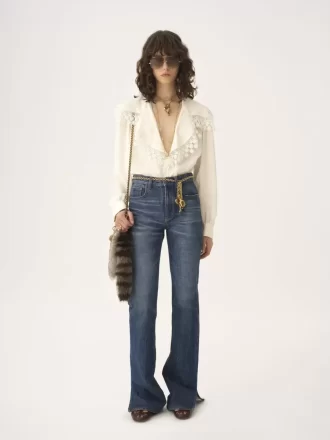 Maxi-collar blouse in silk jacquard & lace Maxi-collar blouse in silk jacquard & lace