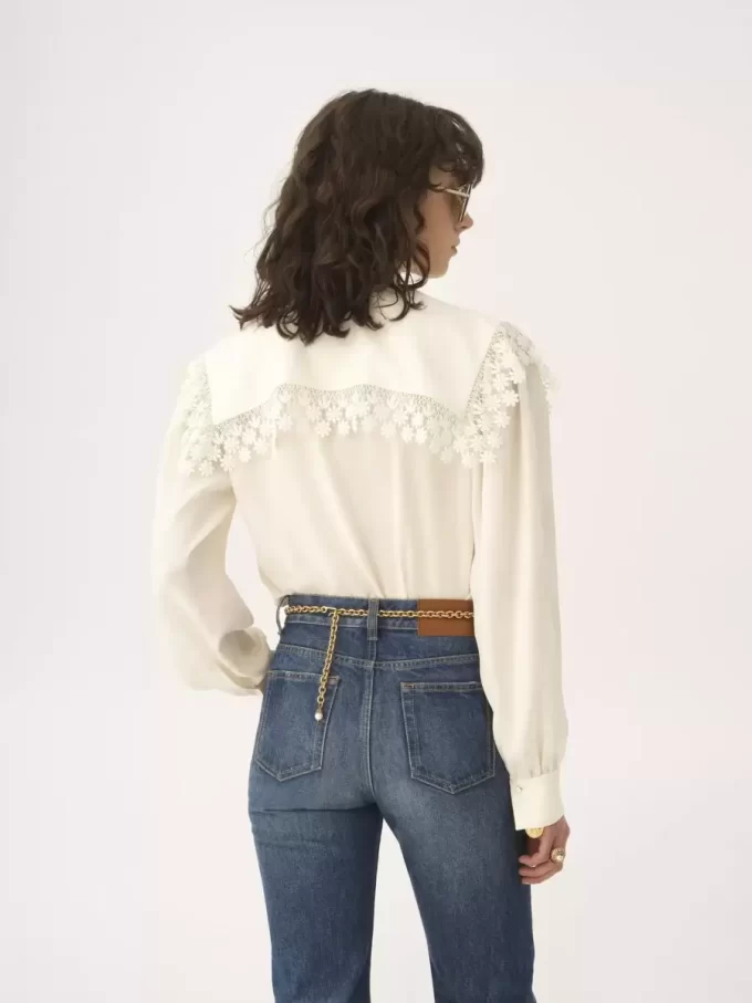 Maxi-collar blouse in silk jacquard & lace Maxi-collar blouse in silk jacquard & lace