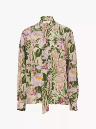 Maxi gathered lavallière blouse in crêpe de chine