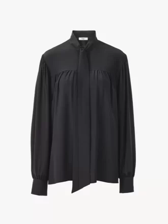 Maxi gathered lavallière blouse in crêpe de chine Maxi gathered lavallière blouse in crêpe de chine