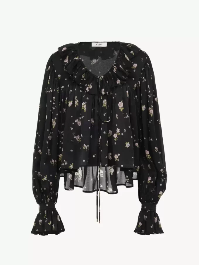 Maxi gathered ruffle top in silk charmeuse Maxi gathered ruffle top in silk charmeuse