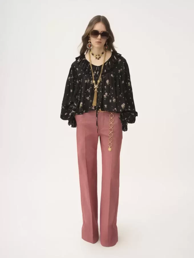 Maxi gathered ruffle top in silk charmeuse Maxi gathered ruffle top in silk charmeuse