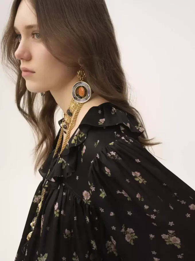 Maxi gathered ruffle top in silk charmeuse Maxi gathered ruffle top in silk charmeuse