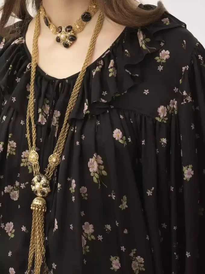 Maxi gathered ruffle top in silk charmeuse Maxi gathered ruffle top in silk charmeuse