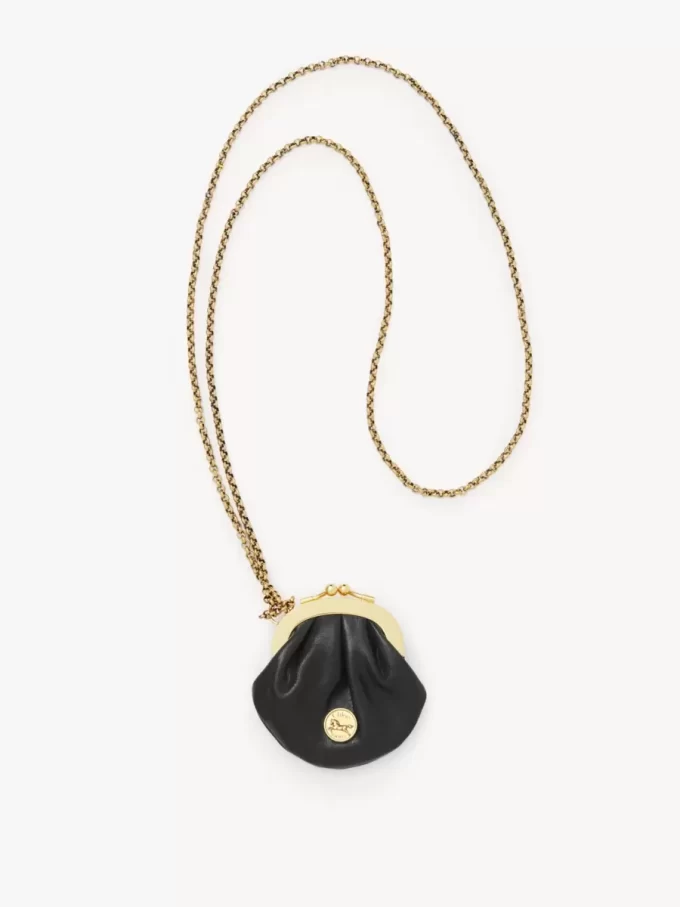 Micro Horse Medal coin purse necklace in grained leather Micro Horse Medal coin purse necklace in grained leather