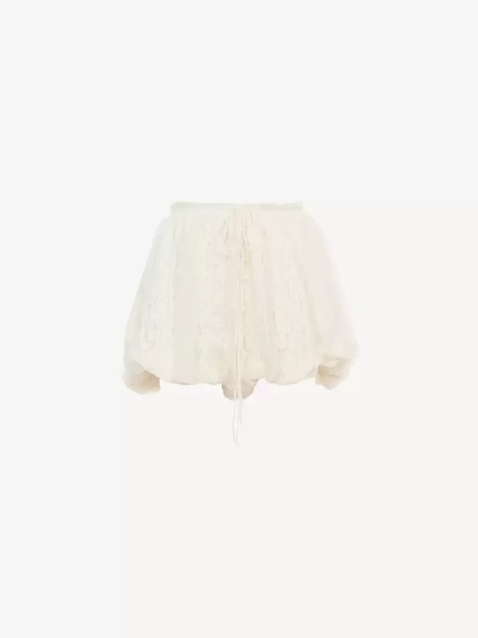 Mini bloomer shorts in floral-lace silk mousseline Mini bloomer shorts in floral-lace silk mousseline