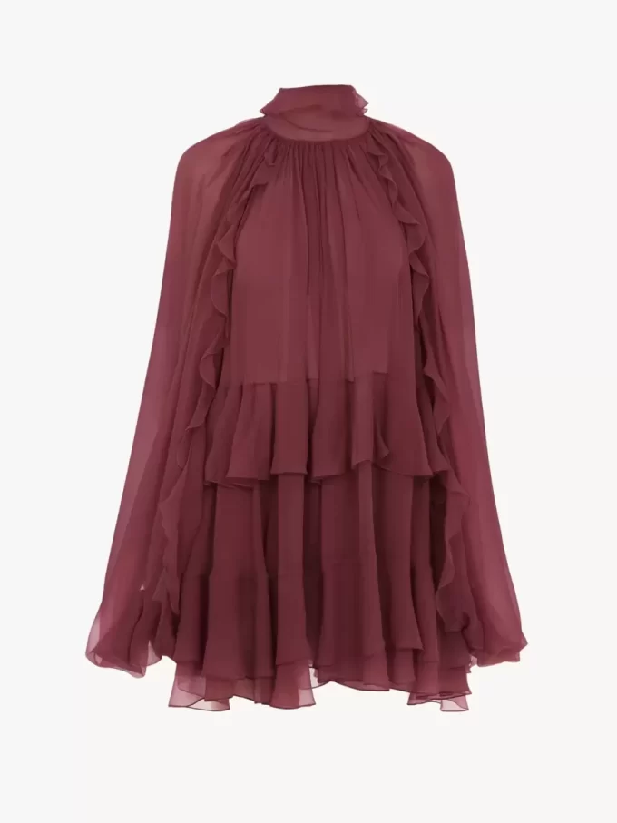 Mini cape dress in silk mousseline Mini cape dress in silk mousseline