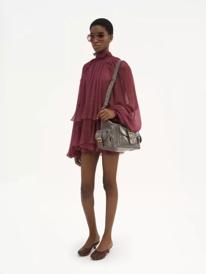 Mini cape dress in silk mousseline Mini cape dress in silk mousseline