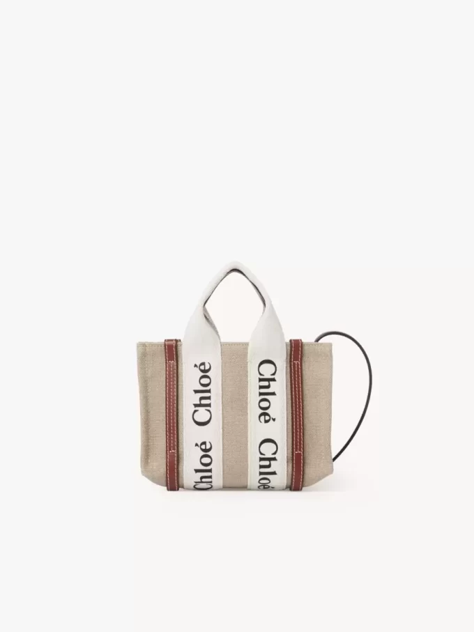 Mini Woody tote bag in linen