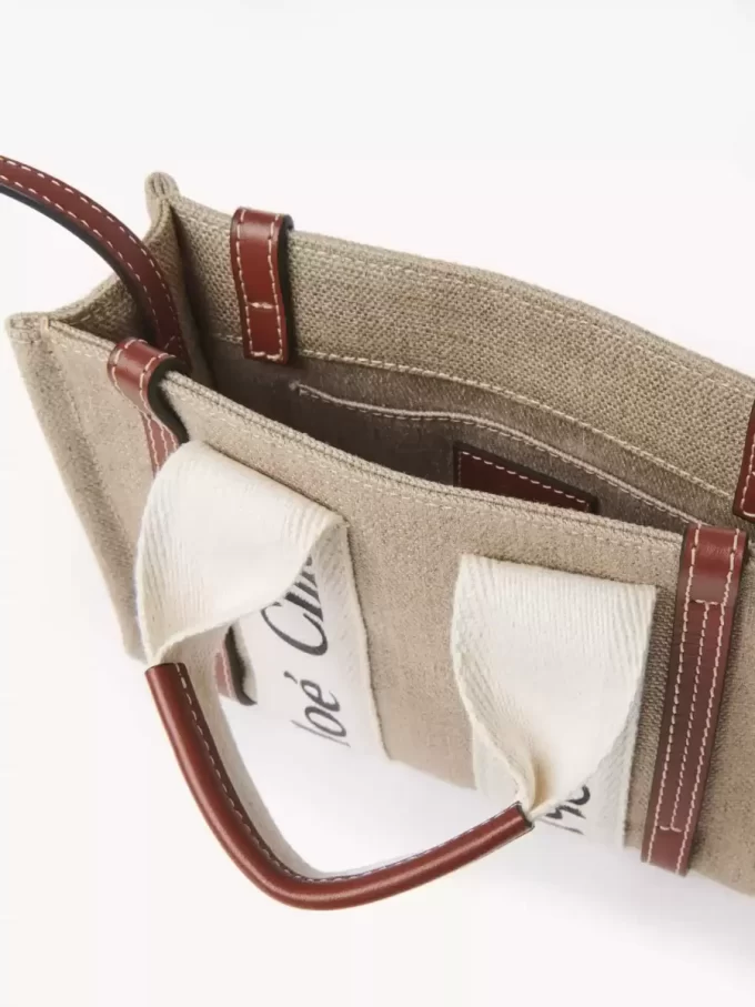 Mini Woody tote bag in linen