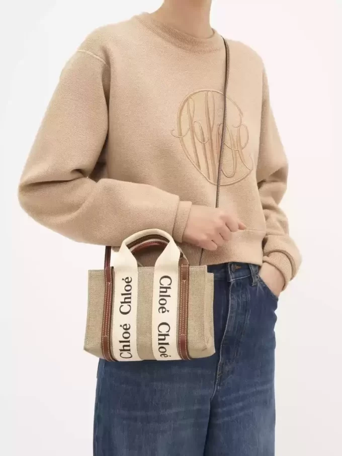 Mini Woody tote bag in linen