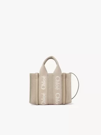 Mini Woody tote bag in linen & leather