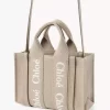 Mini Woody tote bag in linen & leather Mini Woody tote bag in linen & leather
