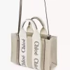 Mini Woody tote bag in linen & leather Mini Woody tote bag in linen & leather
