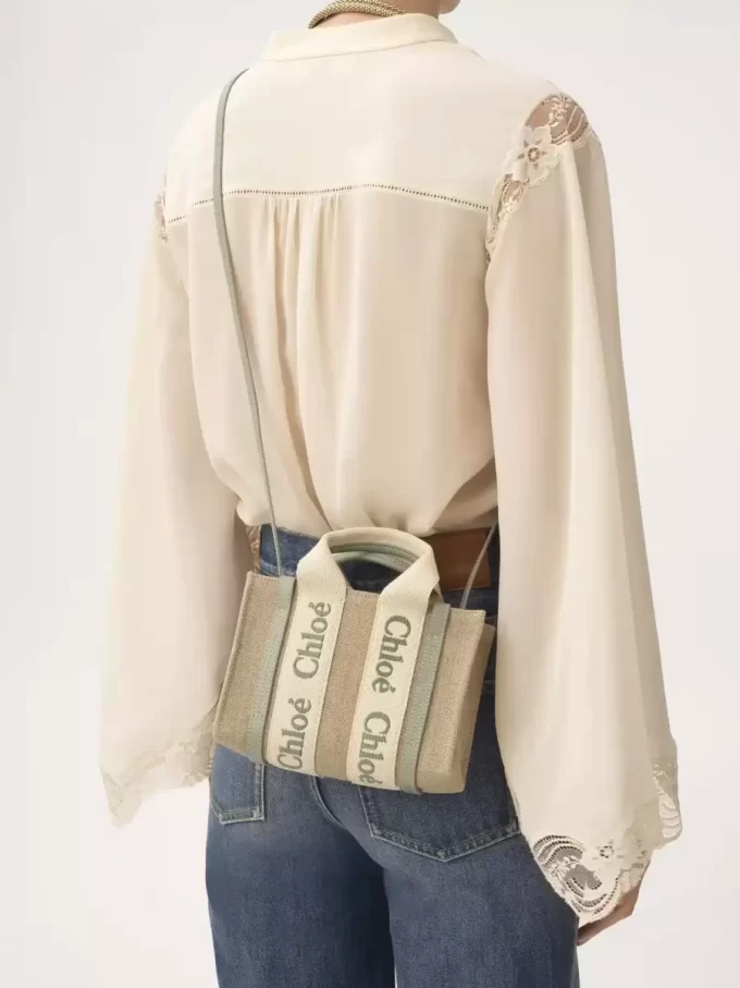 Mini Woody tote bag in linen & leather Mini Woody tote bag in linen & leather