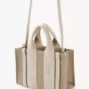 Mini Woody tote bag in linen & leather Mini Woody tote bag in linen & leather