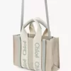 Mini Woody tote bag in linen & leather Mini Woody tote bag in linen & leather