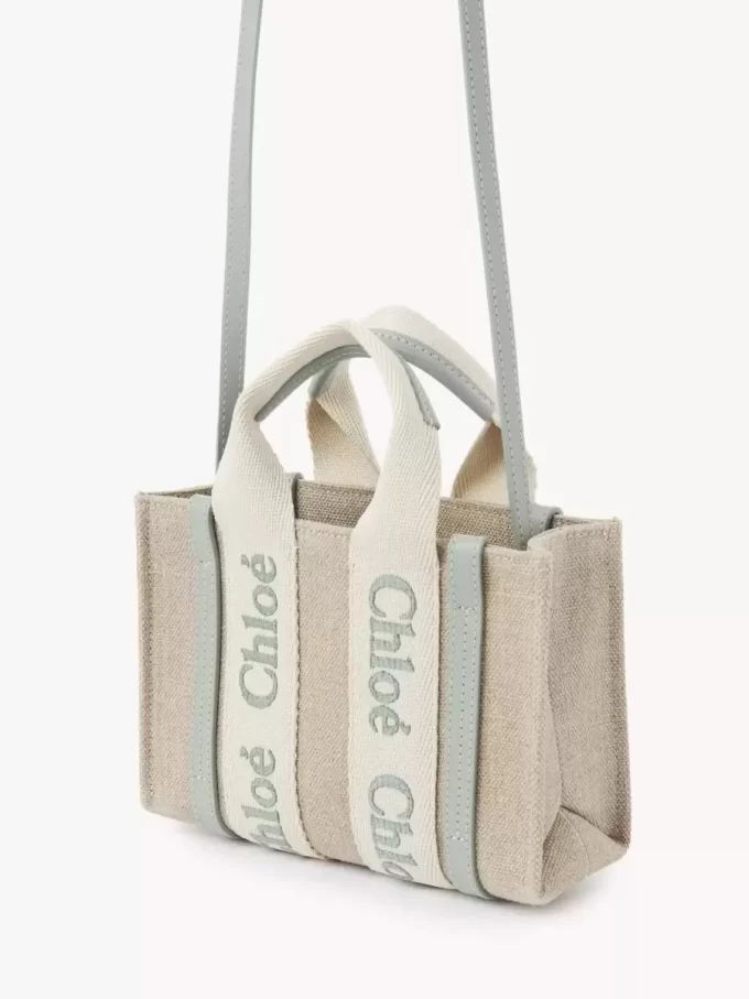 Mini Woody tote bag in linen & leather Mini Woody tote bag in linen & leather