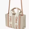 Mini Woody tote bag in linen & leather Mini Woody tote bag in linen & leather