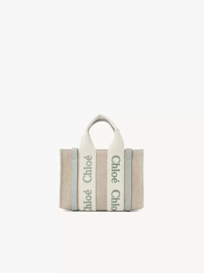 Mini Woody tote bag in linen & leather Mini Woody tote bag in linen & leather