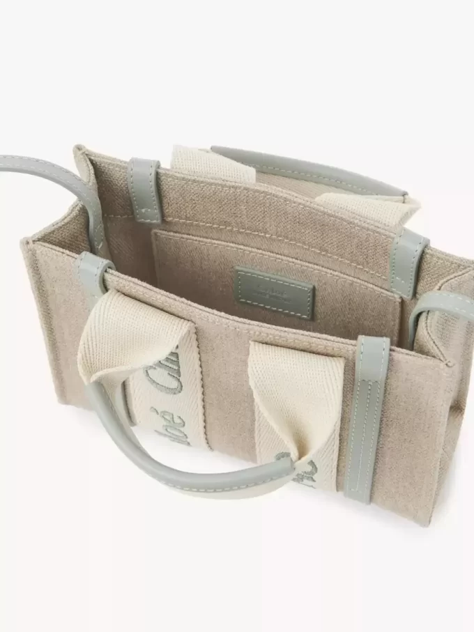 Mini Woody tote bag in linen & leather Mini Woody tote bag in linen & leather