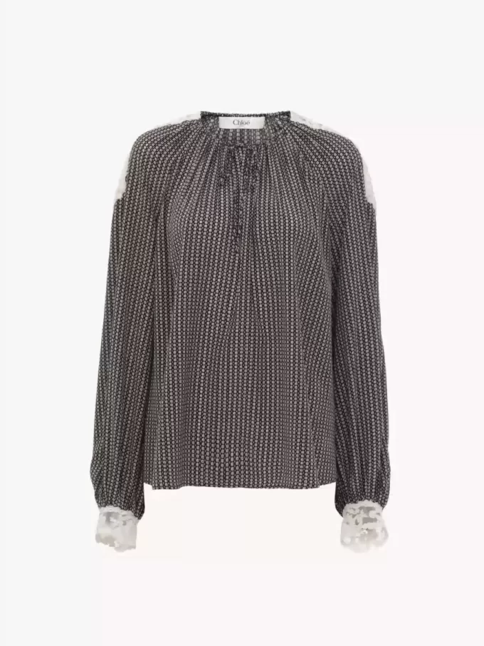 Open-neck top in crêpe de chine & lace Open-neck top in crêpe de chine & lace