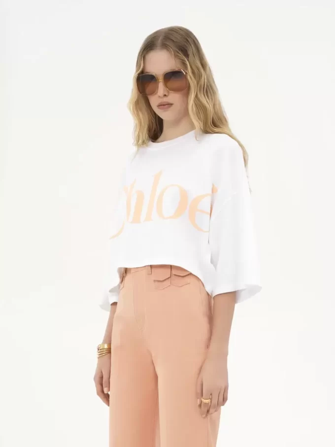 Oversized cropped logo T-shirt in cotton jersey Oversized cropped logo T-shirt in cotton jersey