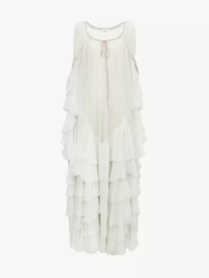 Oversized long ruffled dress in silk mousseline Oversized long ruffled dress in silk mousseline
