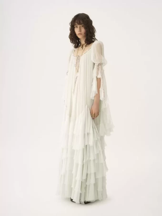 Oversized long ruffled dress in silk mousseline Oversized long ruffled dress in silk mousseline