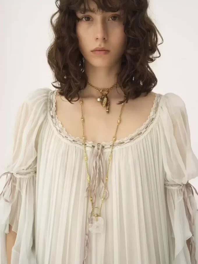 Oversized long ruffled dress in silk mousseline Oversized long ruffled dress in silk mousseline