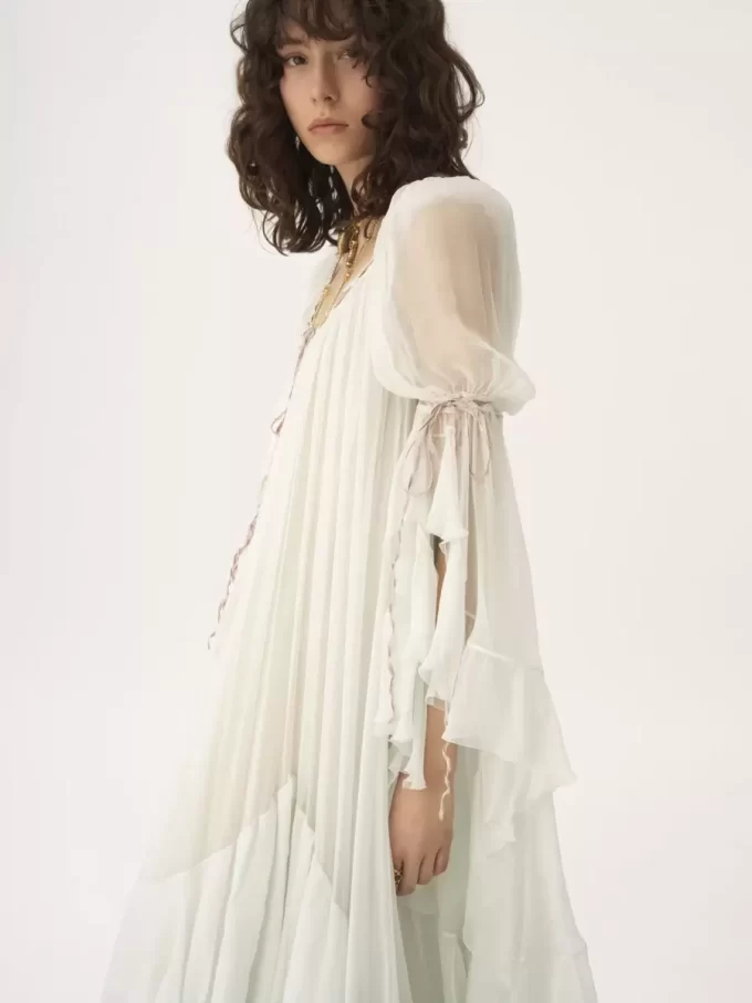 Oversized long ruffled dress in silk mousseline Oversized long ruffled dress in silk mousseline