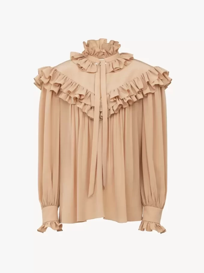 Oversized ruffle top in crêpe de chine Oversized ruffle top in crêpe de chine
