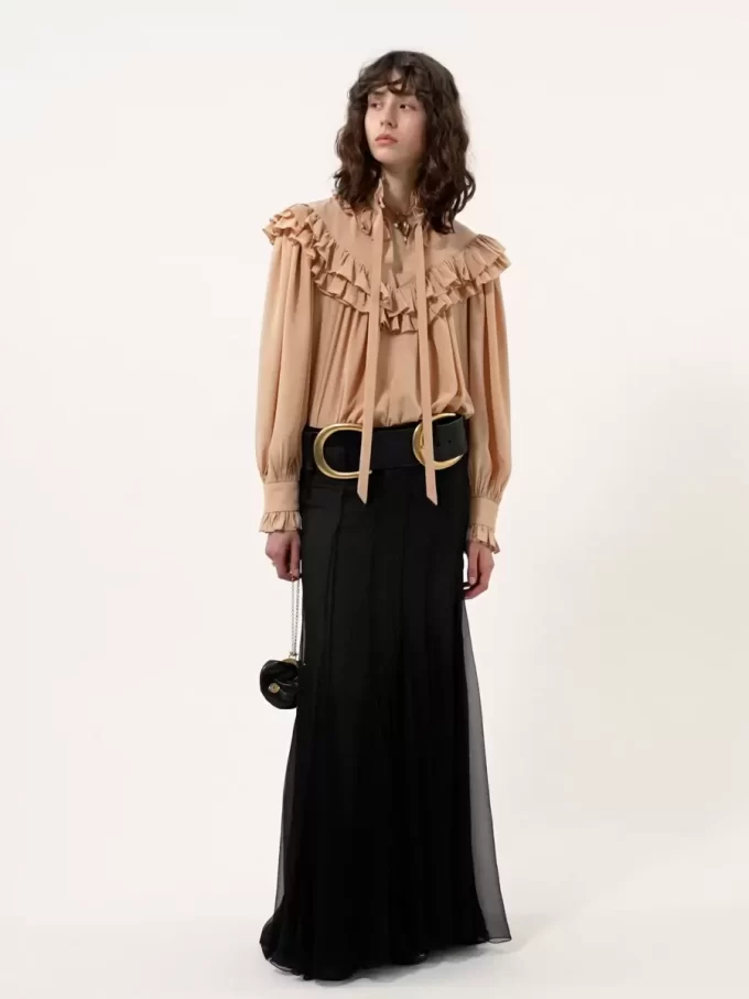 Oversized ruffle top in crêpe de chine Oversized ruffle top in crêpe de chine