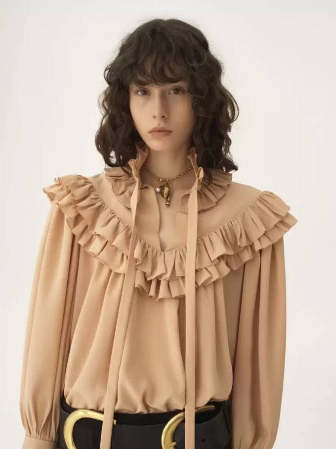 Oversized ruffle top in crêpe de chine Oversized ruffle top in crêpe de chine
