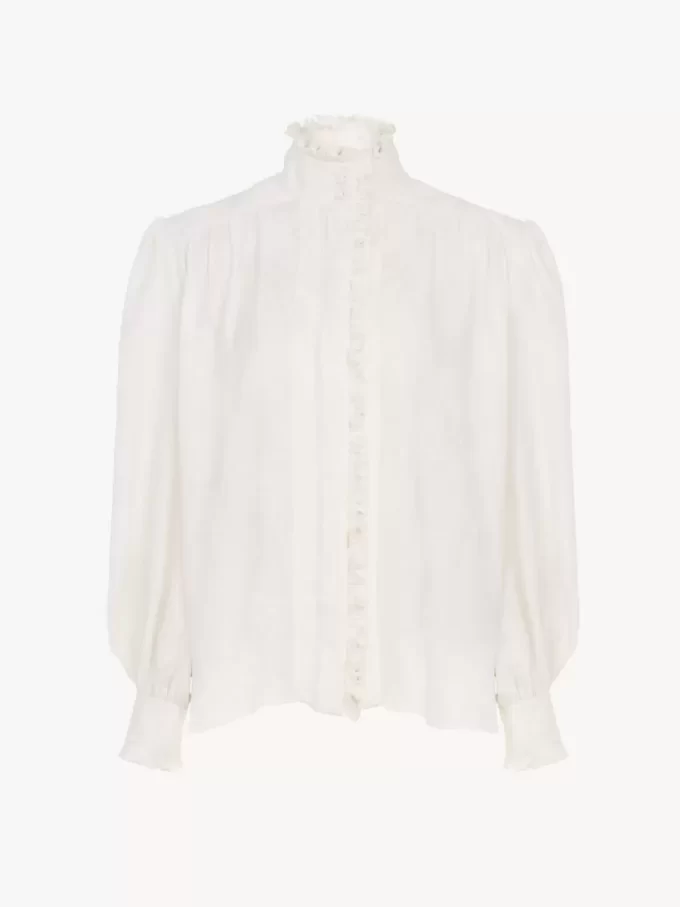 Oversized ruffled blouse in silk jacquard Oversized ruffled blouse in silk jacquard
