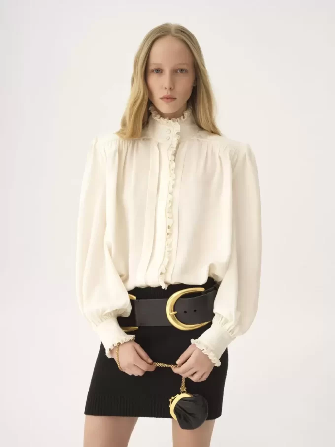 Oversized ruffled blouse in silk jacquard Oversized ruffled blouse in silk jacquard