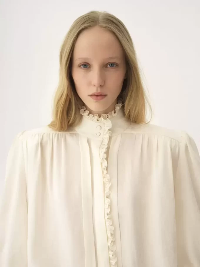 Oversized ruffled blouse in silk jacquard Oversized ruffled blouse in silk jacquard