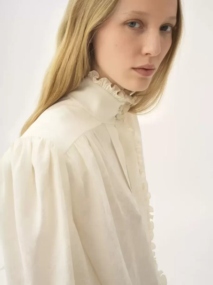 Oversized ruffled blouse in silk jacquard Oversized ruffled blouse in silk jacquard