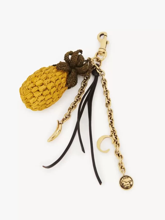 Pineapple bag charm in raffia, metal & leather Pineapple bag charm in raffia, metal & leather
